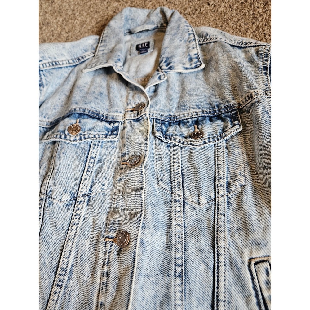 GAP Denim Fitted Jacket Light Wash Button Front Women's Size Large - Picture 2 of 5